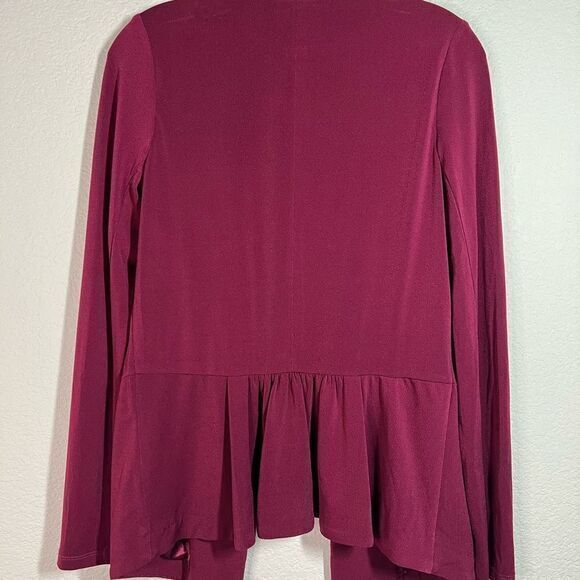 Sequin Hearts Maroon Open Front Peplum Cardigan Blazer Jacket Womens Size Small - Picture 5 of 6